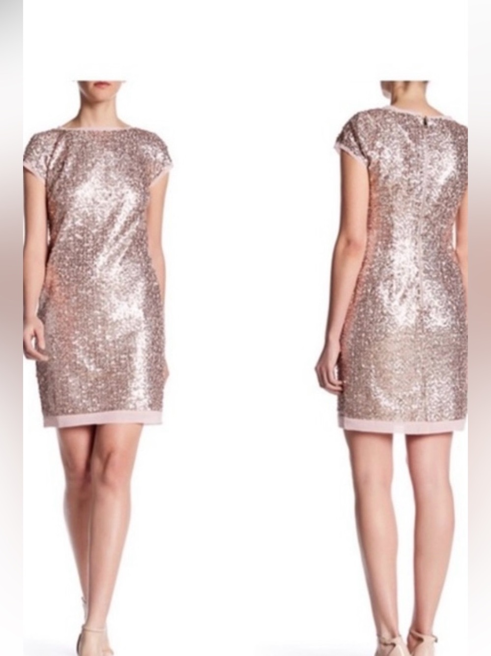 Vince Camuto Rose Gold Sequin Cap-Sleeve Shift Mini Dress - Size 6!!